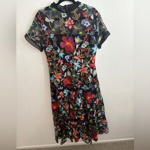 Anthropologie Floral Embroidered Maxi Dress - Black and Multicolor